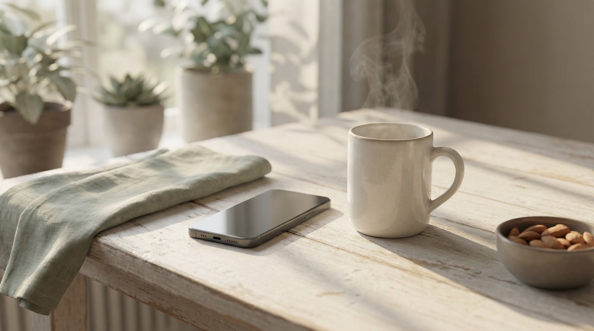 蘑菇视频 - 清晨温暖生活场景，木桌热茶，自然光感 - www.ik5o8u52.cn